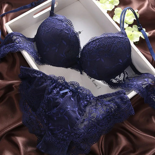 European Style Women's Lingerie Set – Cotton Push-Up Bra & Lace Panties