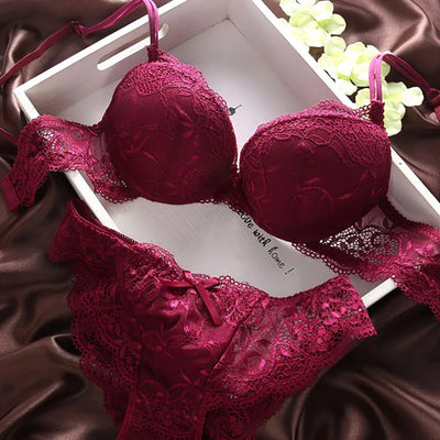 European Style Women's Lingerie Set – Cotton Push-Up Bra & Lace Panties