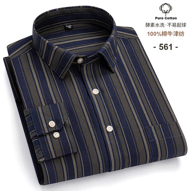 New Men Social Shirt Long Sleeve 100%Pure Cotton Oxford Soft Formal Male Clothes Oversized Pocket Shirt Men clothing S-7XL