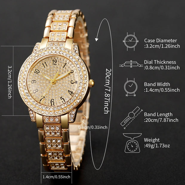 Women’s 6-Piece Rhinestone Quartz Watch & Heart Jewelry Set