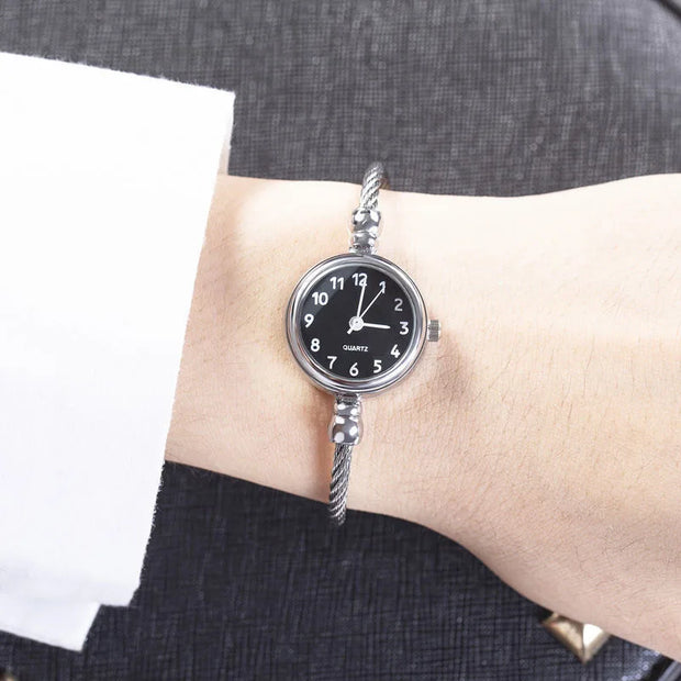 Women’s Luxury Gold Bangle Quartz Watch with Thin Chain