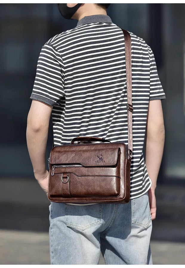 WEIXIER Men's PU Leather Crossbody Messenger Bag – Sleek, Spacious & Versatile