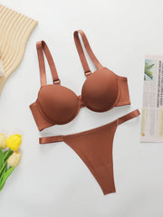 Women's Glossy Letter Lingerie Set – Push-Up Bra & Briefs, Sexy Two-Piece