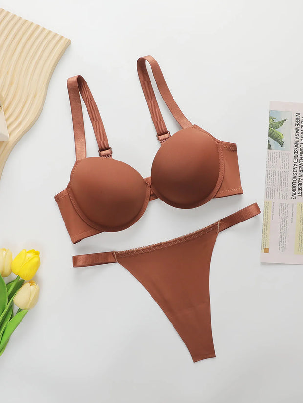 Women's Glossy Letter Lingerie Set – Push-Up Bra & Briefs, Sexy Two-Piece