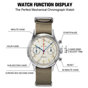 RED STAR 1963 Pilot Chronograph – 38mm/40mm Mechanical Watch with Seagull ST1901 Movement & Sapphire Crystal