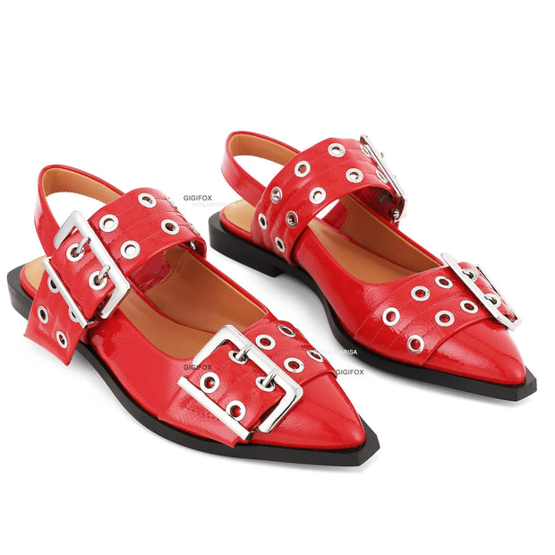 GIGIFOX Mary Jane Shoes For Women Pointed Toe Buckle Strap Slip On Slingback Pumps Spring Fashion Y2k Comfortable Low Heel