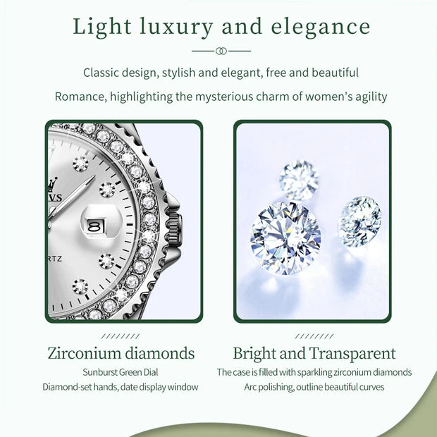 Women’s OLEVS Diamond Dial Stainless Steel Quartz Watch