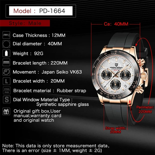 🕰️ PAGANI DESIGN V2 Men's Chronograph Watch – 40mm Quartz, Sapphire Crystal, Stainless Steel