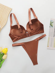 Women's Glossy Letter Lingerie Set – Push-Up Bra & Briefs, Sexy Two-Piece