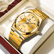 UTHAI Men's Stainless Steel Quartz Watch – Double Calendar, Waterproof, Light Luxury Business Style