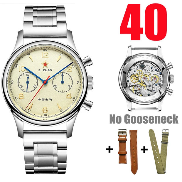 RED STAR 1963 Pilot Chronograph – 38mm/40mm Mechanical Watch with Seagull ST1901 Movement & Sapphire Crystal