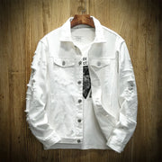 New 2025 Men's Fashion Jeans Jacket Solid Spring Autumn Cotton Denim Jacket Men Red White Black Pink Ripped Hole Jean Coats Male