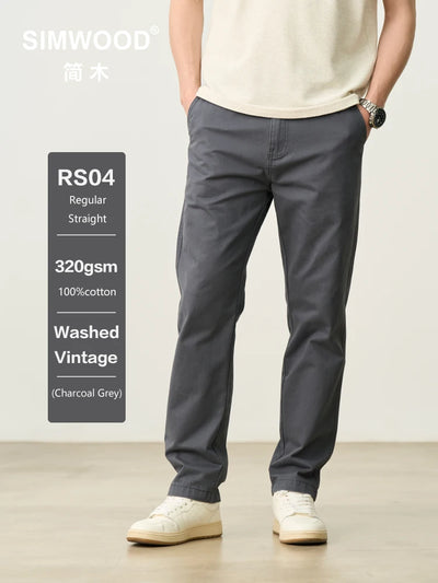 SIMWOOD Men’s 2025 Spring Regular Straight Dark Wash Chinos