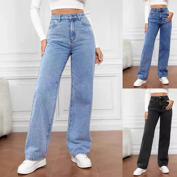 Women’s High-Waist Stretch Straight-Leg Black Jeans