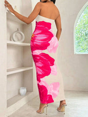 Women's fashion ins sexy ethos elegant slim-fit print with chest spread and slit bag buttock long dress