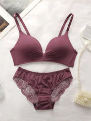 Women's Lace Butterfly Lingerie Set – Wireless Two-Piece, Solid Color