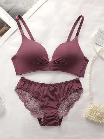 Women's Lace Butterfly Lingerie Set – Wireless Two-Piece, Solid Color