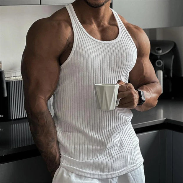 2024 Men's Black Fitness Tank Top – Breathable Sleeveless Gym & Running Vest