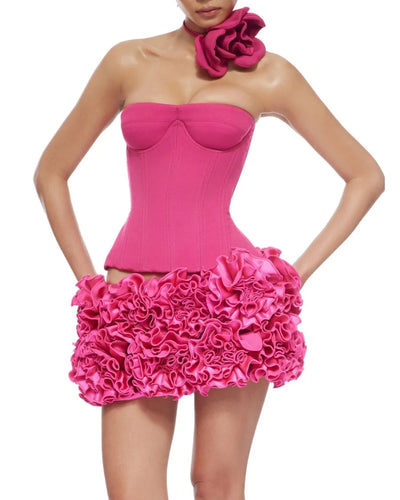 🎀 Birthday Glamour: 2-Piece Red Floral Skirt Set for Women - Perfect for Christmas, Weddings, and Prom Nights! 💃