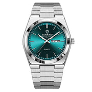 UTHAI Men's Stainless Steel Quartz Watch – Double Calendar, Waterproof, Light Luxury Business Style