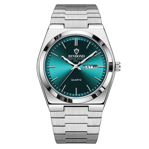 UTHAI Men's Stainless Steel Quartz Watch – Double Calendar, Waterproof, Light Luxury Business Style