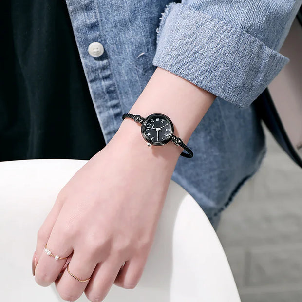 Women’s Luxury Gold Bangle Quartz Watch with Thin Chain