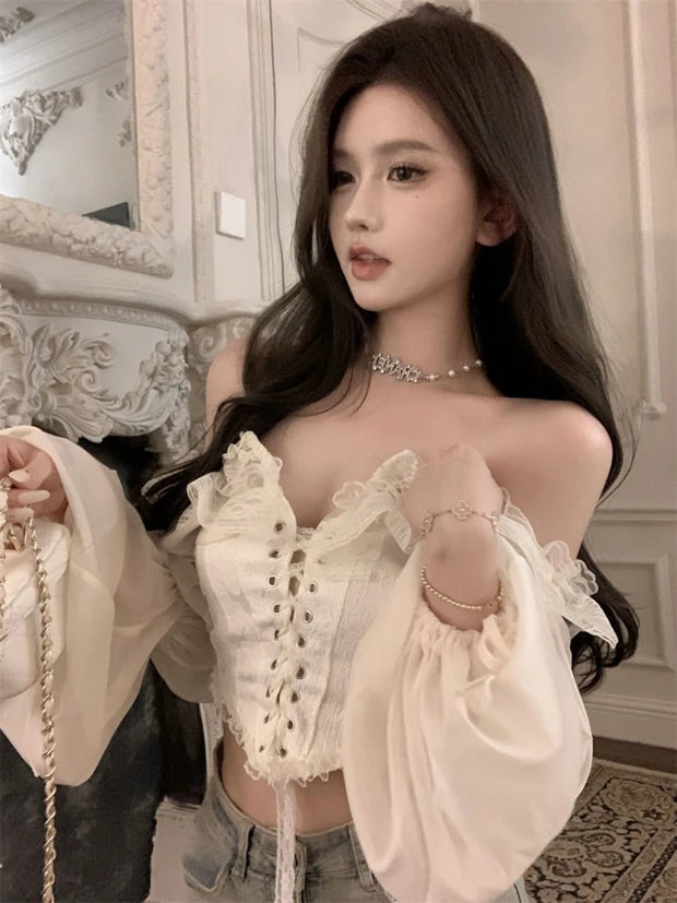 Women's Chiffon Crop Blouse – Y2K Tunic Style, Elegant Streetwear 2025
