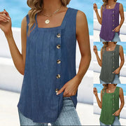 Women's Summer Sleeveless Pleated Tank – Square Neck & Swallowtail Hem