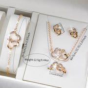 Women’s 6-Piece Rhinestone Quartz Watch & Heart Jewelry Set