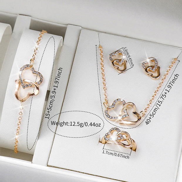 Women’s 6-Piece Rhinestone Quartz Watch & Heart Jewelry Set