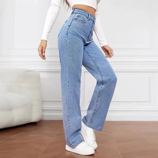 Women’s High-Waist Stretch Straight-Leg Black Jeans