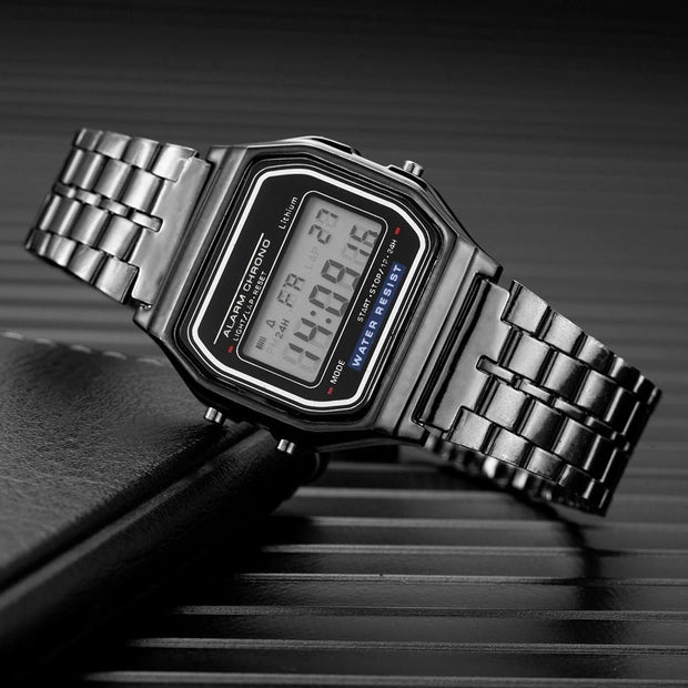 Women’s Elegant Gold & Silver Stainless Steel Digital Watch