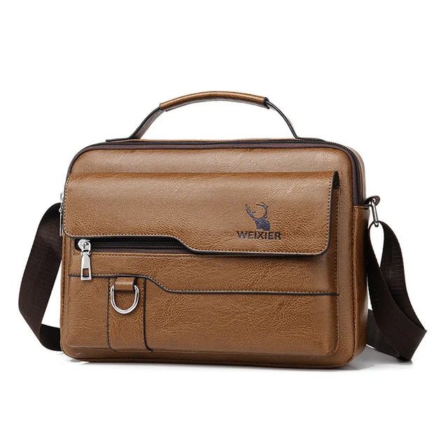 WEIXIER Men's PU Leather Crossbody Messenger Bag – Sleek, Spacious & Versatile