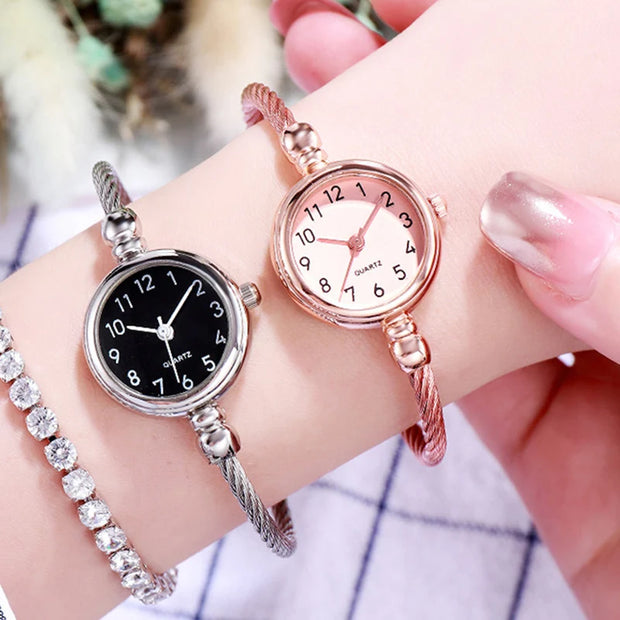 Women’s Luxury Gold Bangle Quartz Watch with Thin Chain
