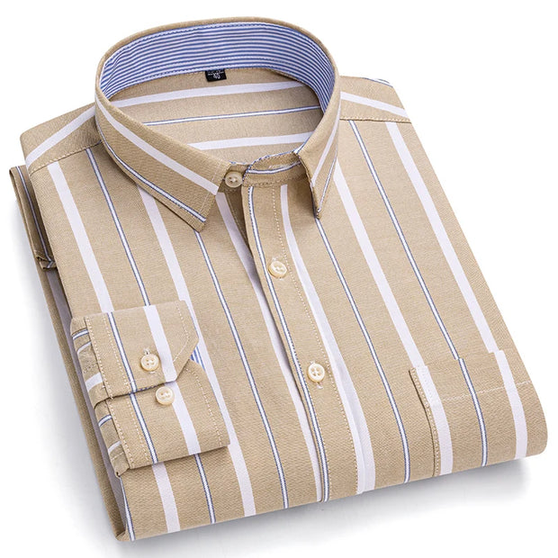 New Men Social Shirt Long Sleeve 100%Pure Cotton Oxford Soft Formal Male Clothes Oversized Pocket Shirt Men clothing S-7XL