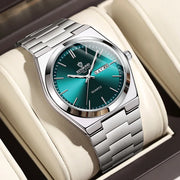 UTHAI Men's Stainless Steel Quartz Watch – Double Calendar, Waterproof, Light Luxury Business Style