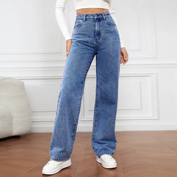 Women’s High-Waist Stretch Straight-Leg Black Jeans