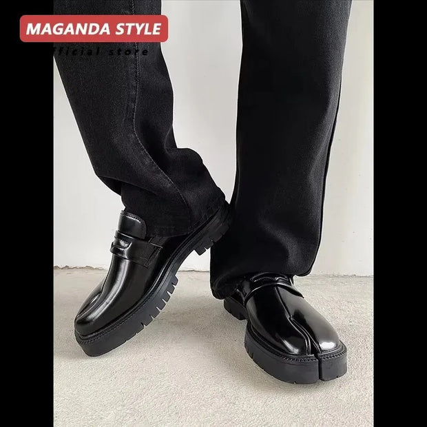 Maganda Split-Toe Tabi Loafers – Unisex Casual Leather Shoes with Thick Sole