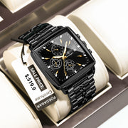 POEDAGAR Men's Square Chronograph Watch – Waterproof, Luminous, Stainless Steel Quartz Timepiece