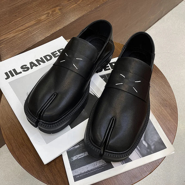Maganda Split-Toe Tabi Loafers – Unisex Casual Leather Shoes with Thick Sole