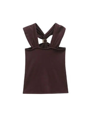 TRZA Women's Knit Halterneck Tank – Gold Appliqué Camisole with Wide Straps