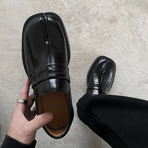 Maganda Split-Toe Tabi Loafers – Unisex Casual Leather Shoes with Thick Sole